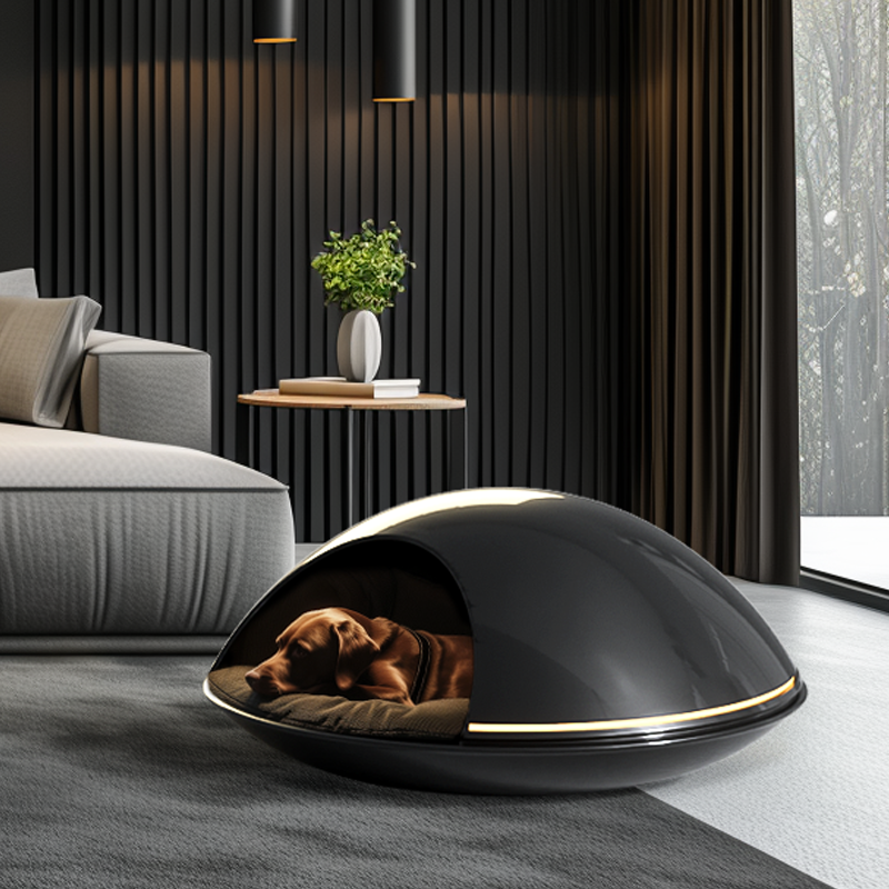 Exquisite Luxury Pet Bed- Black Spaceship Design with LED Lights